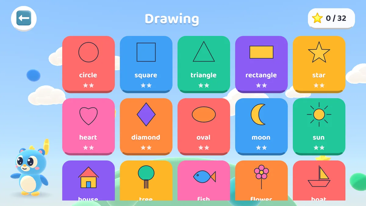 Sixteen shapes and pictures to draw
