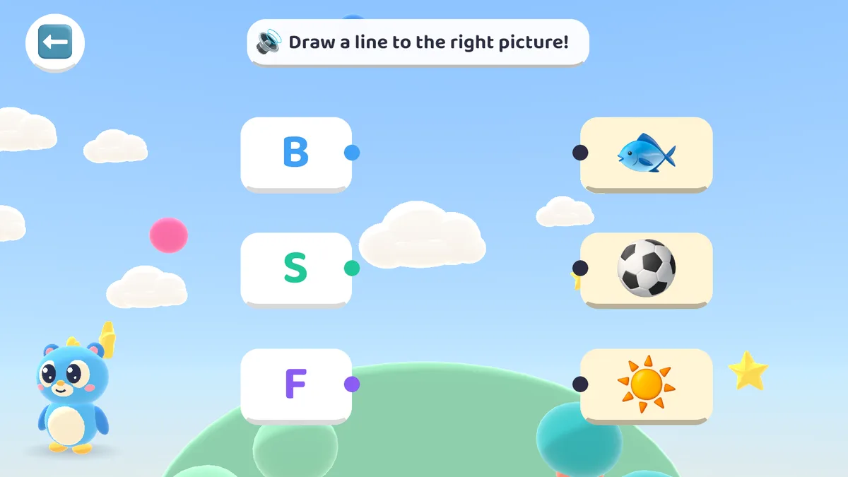 Drawing lines from letters to pictures