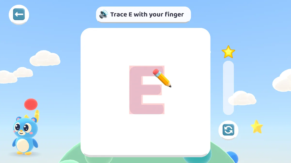 Tracing the letter E with a finger